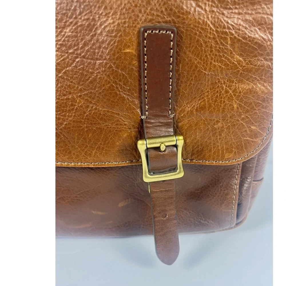 Fossil Defender Leather Messenger Bag Laptop Briefcase Crossbody Satchel Brown